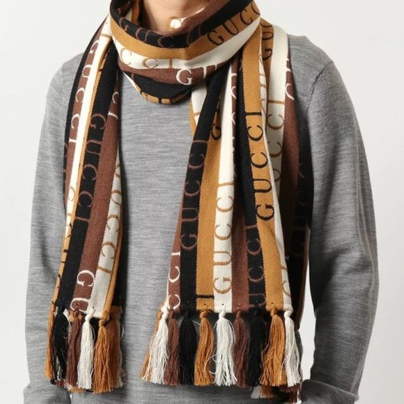 Gucci 634166 4GB22 SC Woodstripes Wool Scarf, 37cm X 180cm - Picture 4 of 16